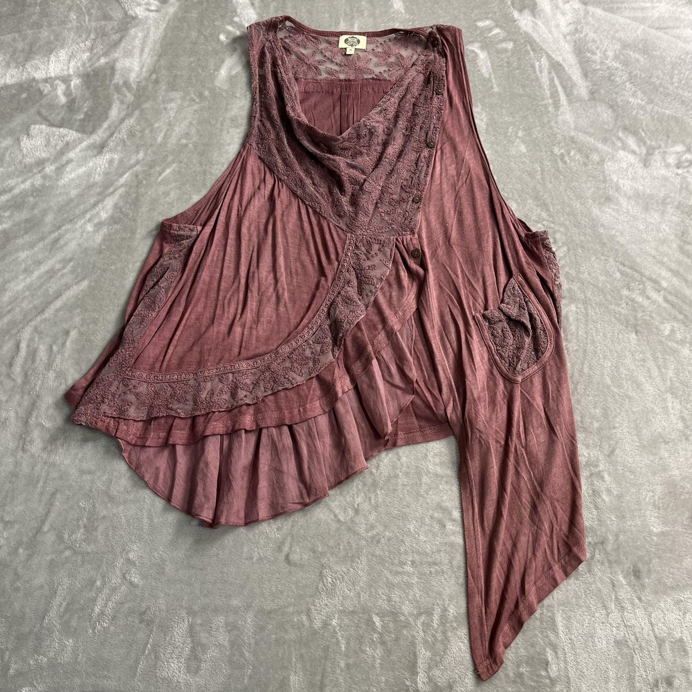 Catalog Classics Tank Top XL Pink Lace Asymmetrical Tunic Boho Layering Lagen